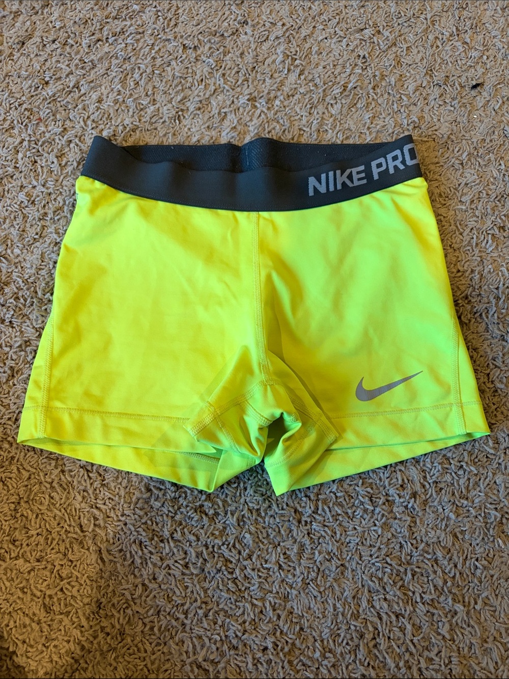 Nike Neon Yellow Fitness Compression Shorts with Black Waistband